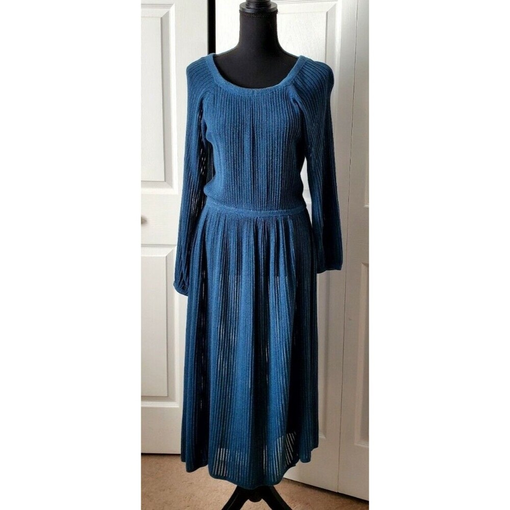 J CREW Point Sur Women Blue Long Sleeve Casual Ribbed Knit Dress  Sz M EUC